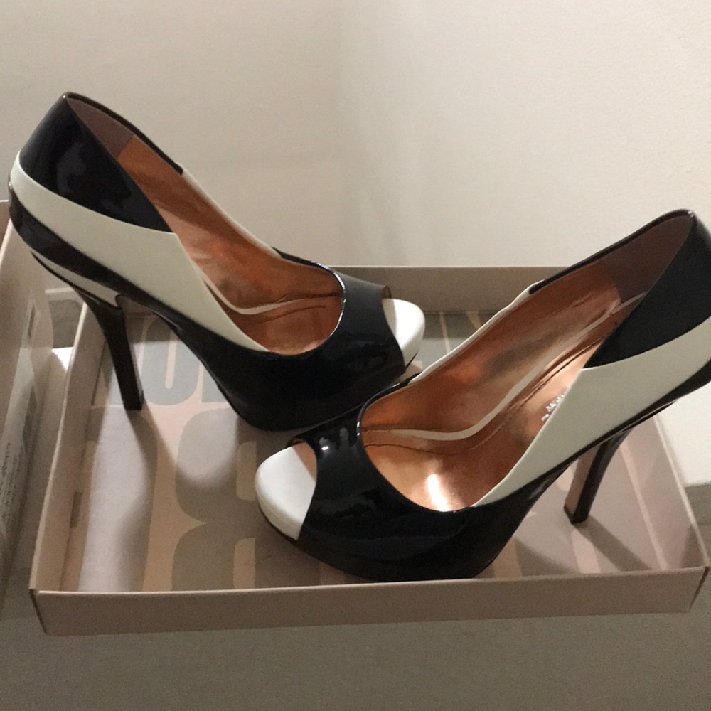 Black and White Peep-Toe High Heels